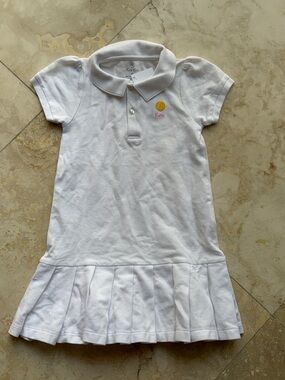 “Kate” Personalized White Polo Dress Size 6T with Tennis Logo NEW